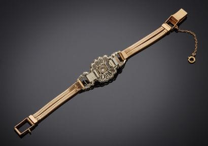 Bracelet deux rangs souple en or jaune 750...