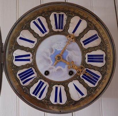 Pendule œil de bœuf en tôle polychrome en...