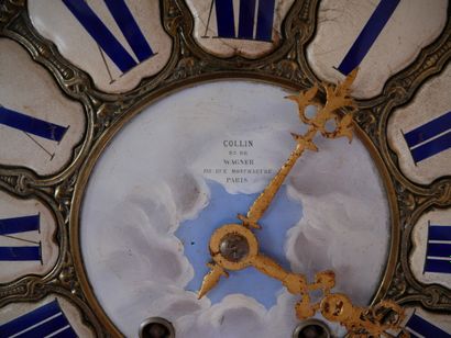 Pendule œil de bœuf en tôle polychrome en...