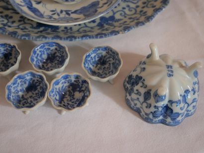 Lot d'assiettes en porcelaine bleu-blanc...