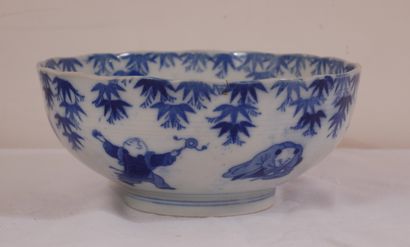 Paire de coupes sur talon en porcelaine blanc-bleu...