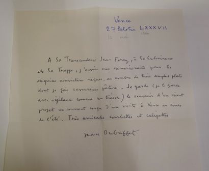 Jean DUBUFFET.

Autograph letter to Jean...