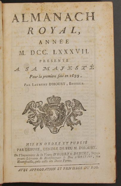 Lot: 

- Almanach royal 1787,

Paris, Veuve...