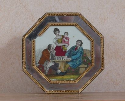 Octagonal cardboard box decorated with a...