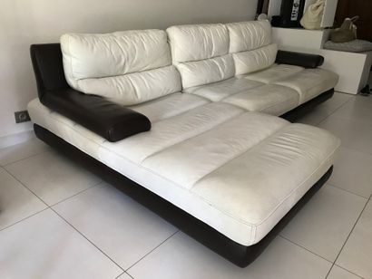 Two seater sofa with white and brown leather...