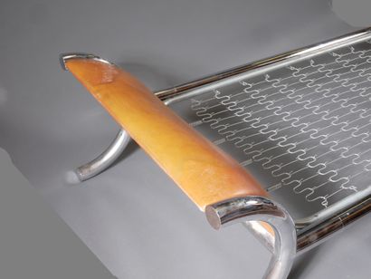 *Bed with tubular chromed metal uprights...