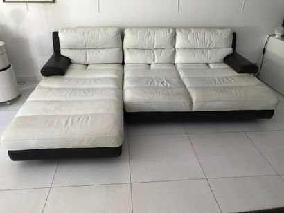 Two seater sofa with white and brown leather...