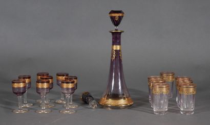 Service with liqueur out of mauve transparent...