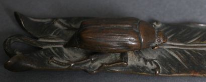 Bronze paper cup in the shape of a leaf and...