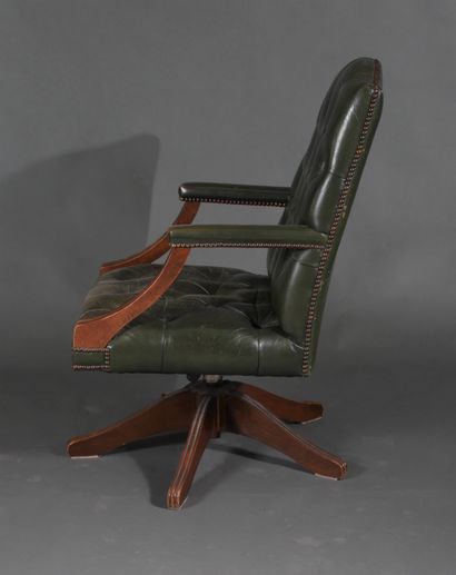 Turning armchair in stained wood upholstered...