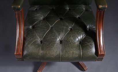 Turning armchair in stained wood upholstered...