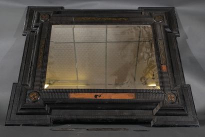 Rectangular ebony veneered mirror, decorated...