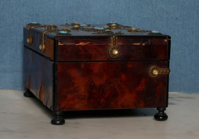 Perfume and jewelry box in veneer with brass,...