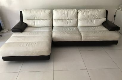 Two seater sofa with white and brown leather...