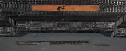 Rectangular ebony veneered mirror, decorated...