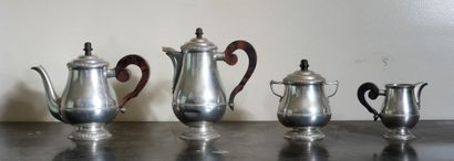 Pewter tea and coffee set, wooden handles...
