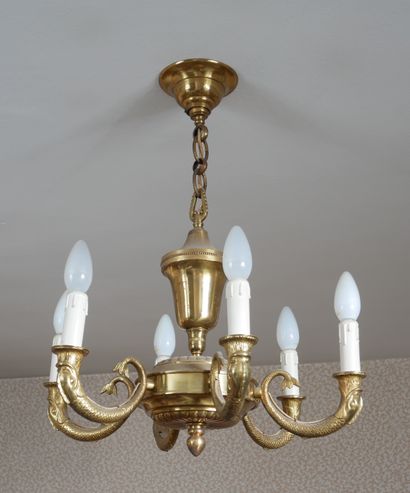 Bronze chandelier with six arms of light...