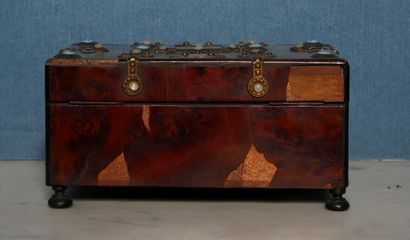 Perfume and jewelry box in veneer with brass,...