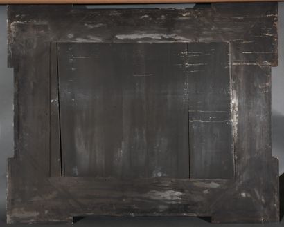 Rectangular ebony veneered mirror, decorated...