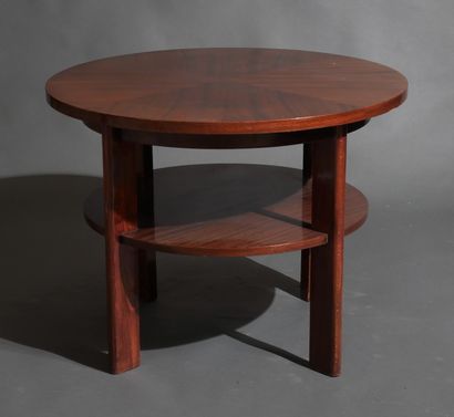Round pedestal table in veneer with a tray...