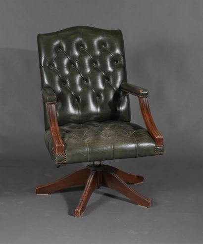 Turning armchair in stained wood upholstered...