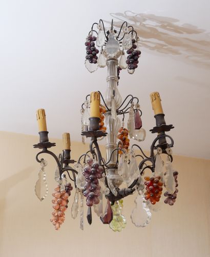 Basket chandelier in metal with six lights,...