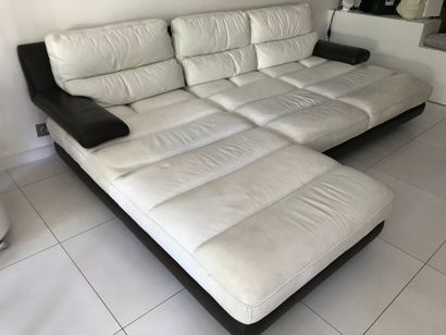 Two seater sofa with white and brown leather...