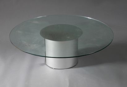 *Low table with round base in wood and brushed...