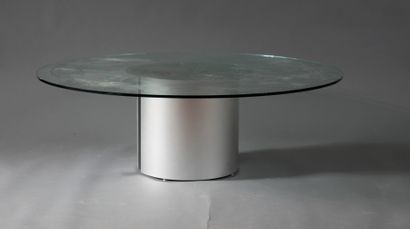 *Low table with round base in wood and brushed...