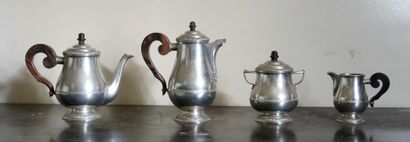Pewter tea and coffee set, wooden handles...