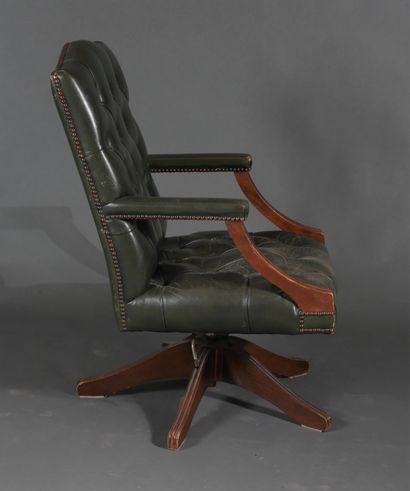Turning armchair in stained wood upholstered...