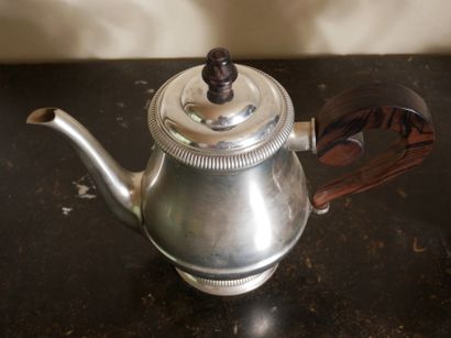 Pewter tea and coffee set, wooden handles...
