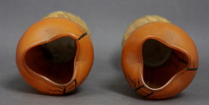 *A pair of orange glass baluster vases with...