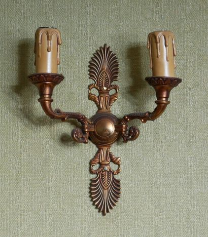 Pair of two-light sconces with palmettes...