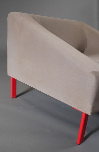 *Sofa and heater in fabrics with red lacquered...
