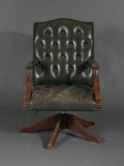 Turning armchair in stained wood upholstered...