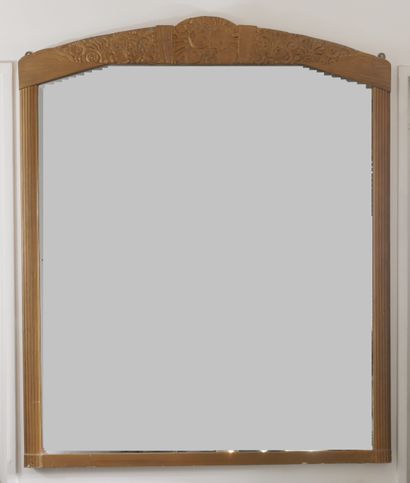 Glass in stuccoed wood with carved flowers,...