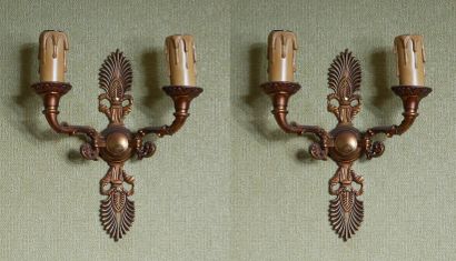 Pair of two-light sconces with palmettes...