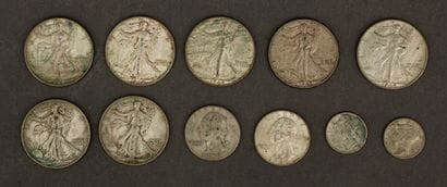 Sept pièces half dollar Liberty Walking,...
