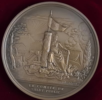Lot de médailles en bronze et une en argent...