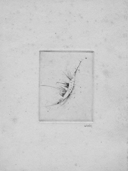 1 Pointe sèche 16x21 cm, 8,5x6,5. Signée....