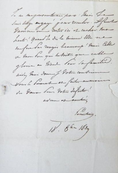 LAMARTINE Alphonse de
Lettre autographe signée...