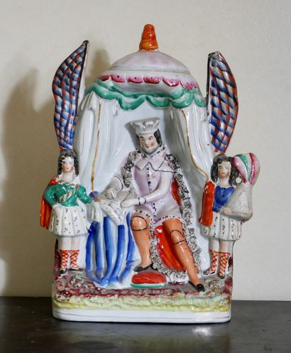 STAFFORDSHIRE
Groupe en faïence polychrome...