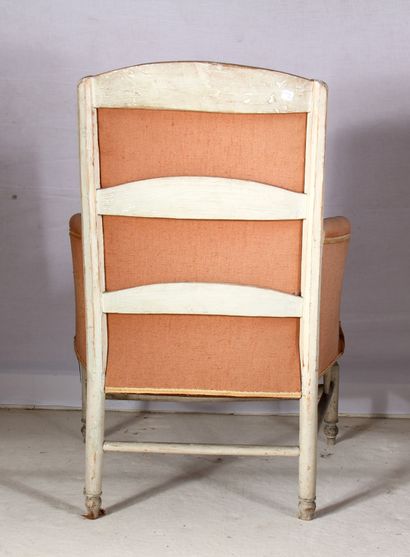 Bergère cabriolet en bois laqué gris, XIXème...