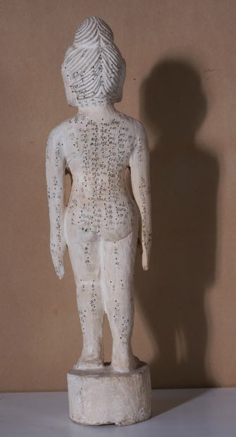 *Statue d'acupuncture en bois laqué blanc,...