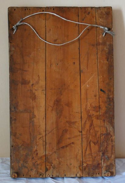 Miroir rectangulaire en bois peint polychrome...