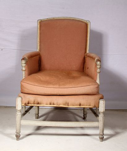 Bergère cabriolet en bois laqué gris, XIXème...