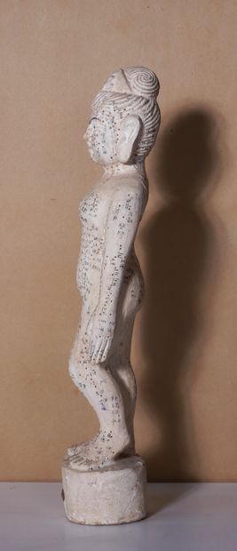*Statue d'acupuncture en bois laqué blanc,...