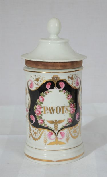 Lot de pots à pharmacie en porcelaine polychrome...
