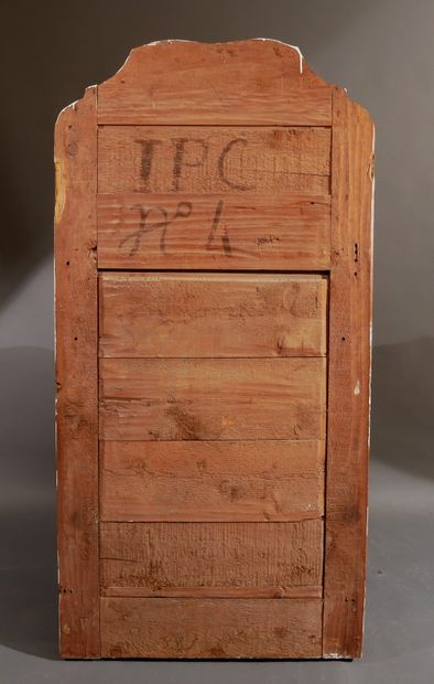 Trumeau en bois redoré à décor peint d'une...